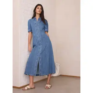 Mint Velvet Indigo Denim Scallop Detail Midi Dress